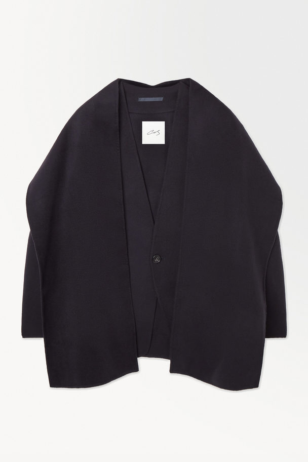 COS The Collarless Wool Scarf Jacket Navy