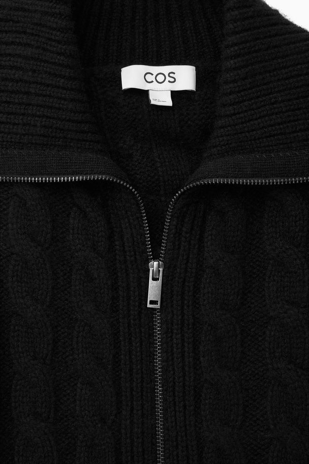 COS Cable-knit Wool Zip-up Jacket Black