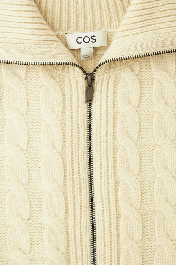 COS Cable-knit Wool Zip-up Jacket Cream