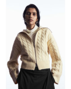Cable-knit Wool Zip-up Jacket Cream