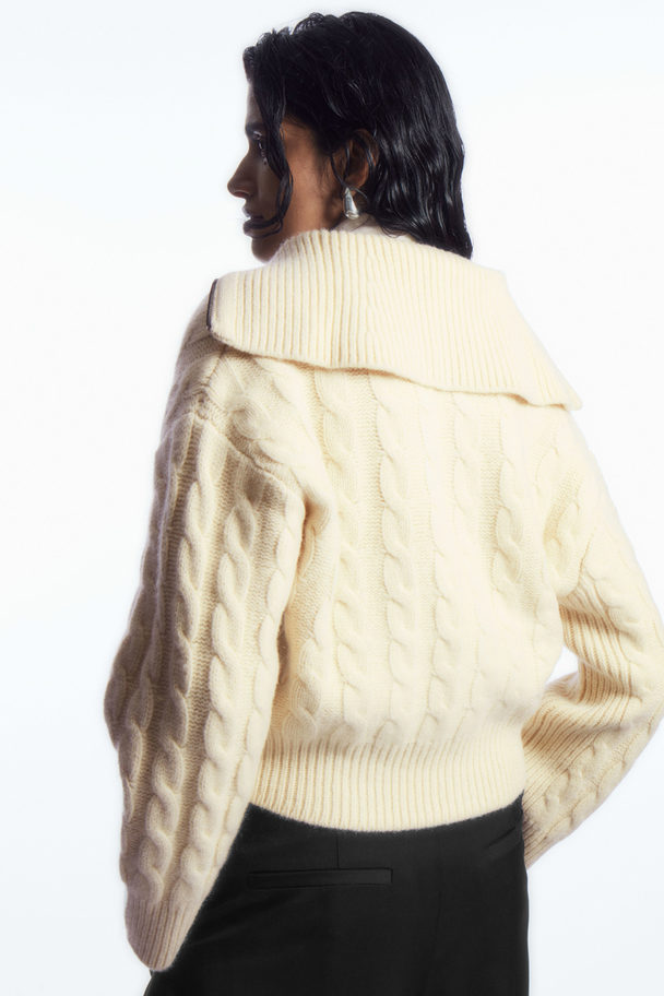 COS Cable-knit Wool Zip-up Jacket Cream