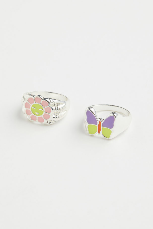 H&M 2-pack Rings Silver-coloured/flower