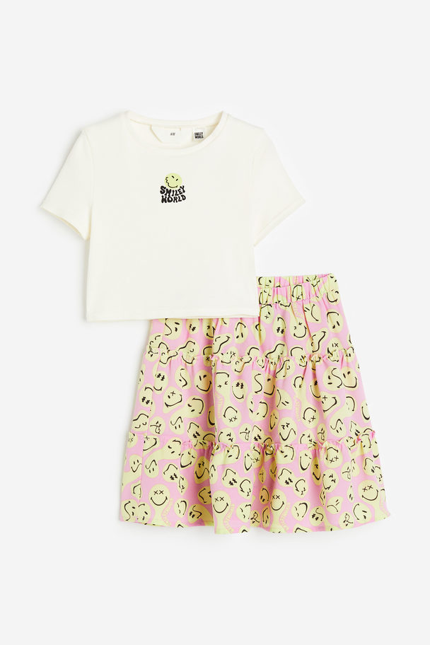 H&M 2-teiliges Set mit Shirt und Rock Naturweiß/SmileyWorld®