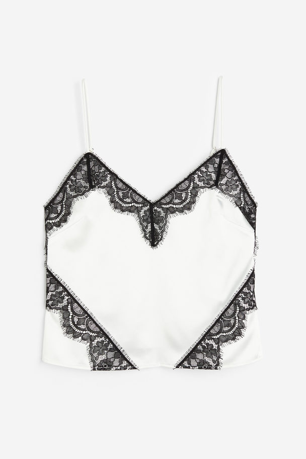H&M Lace-trimmed Top White/black