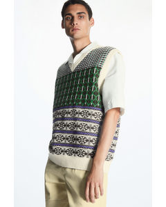 Jacquard-knit Vest Green / Cream / Navy