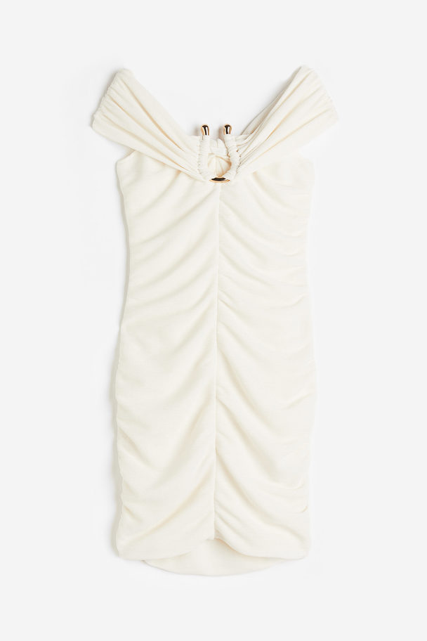 H&M Off-Shoulder-Kleid Cremefarben