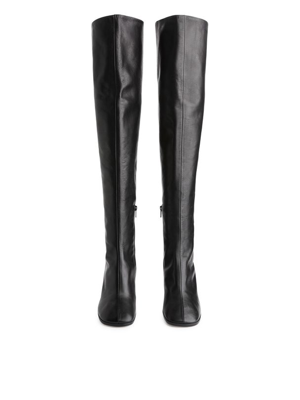 Mince Kunde Aske Leather Over Knee Boots Black Black | Afound.com