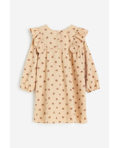 Corduroy Jurk Met Volants Beige/bloemen