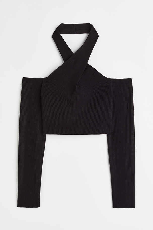 H&M Off-the-shoulder Rib-knit Top Black