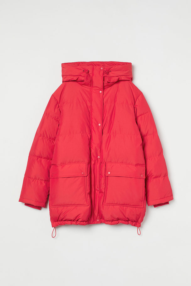 H&M Hooded Down Jacket Bright Red
