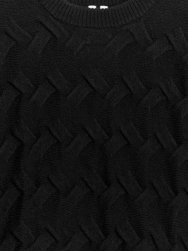 ARKET Strickpullover aus Wolle mit Zopfmuster Schwarz