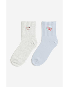 2-pack Socks Light Blue/hearts