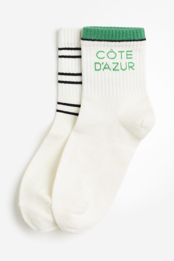 H&M 2er-Pack Socken Cremefarben/Côte d&#39;Azur