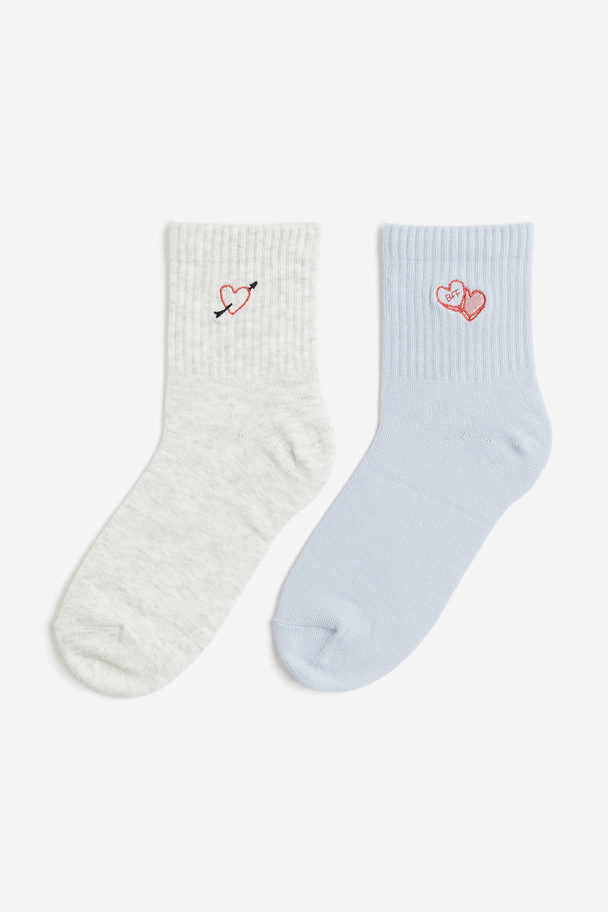 H&M 2-pack Socks Light Blue/hearts