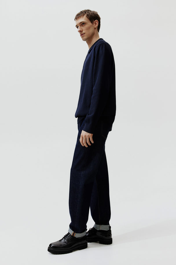 H&M Poloshirt Met Rits - Slim Fit Marineblauw