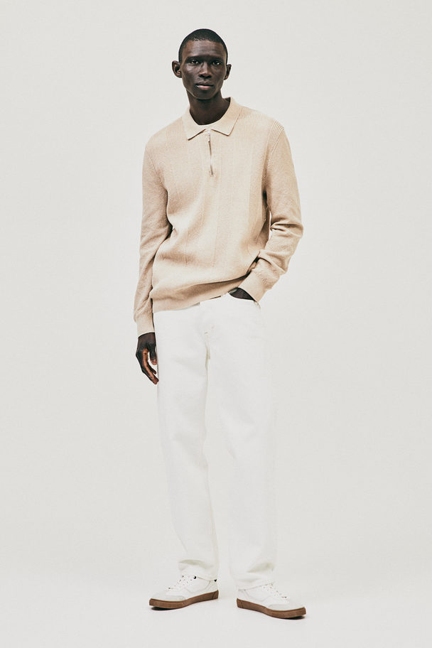 H&M Poloshirt Met Rits - Slim Fit Beige