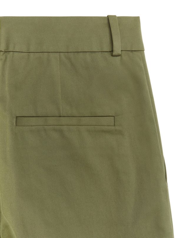 Arket Wide Cotton Twill Trousers Green