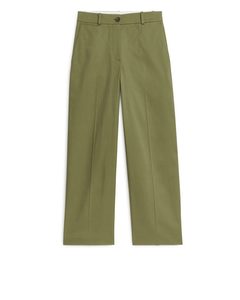 Wide Cotton Twill Trousers Green