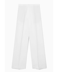 High-waisted Wide-leg Linen-blend Trousers White