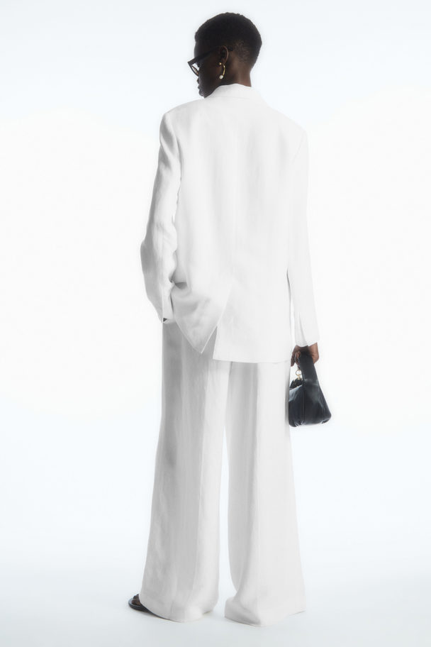 COS High-waisted Wide-leg Linen-blend Trousers White
