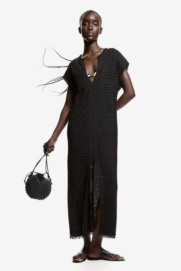 H&M Kaftankleid im Raffia-Look Schwarz