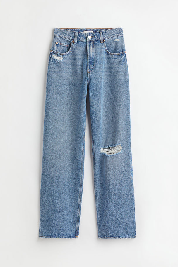 H&M Loose Straight High Jeans Denim Blue/trashed