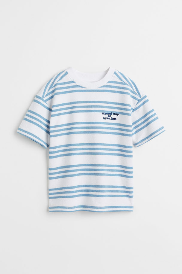 H&M T-shirt Met Borduursel Lichtblauw/gestreept