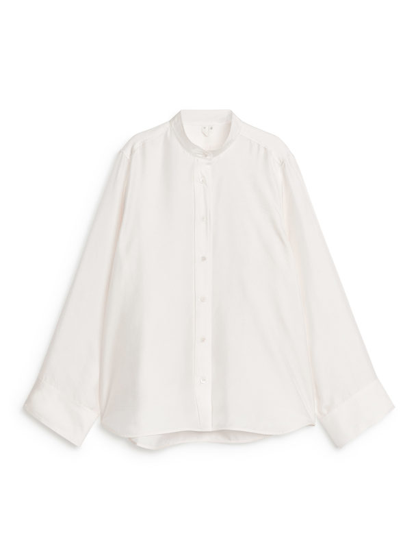 ARKET Stand Collar Silk Shirt Off White