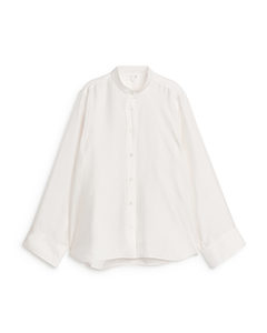 Stand Collar Silk Shirt Off White