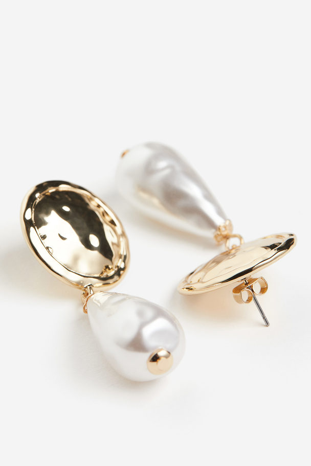 H&M Pendant Earrings Gold-coloured/white