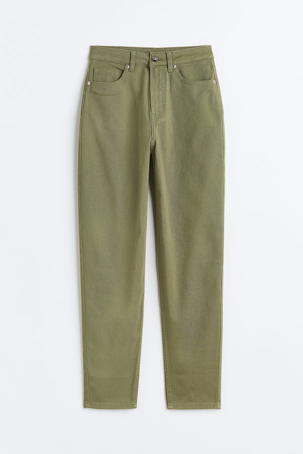 H&M Mom Loose Fit Twill Trousers Khaki Green