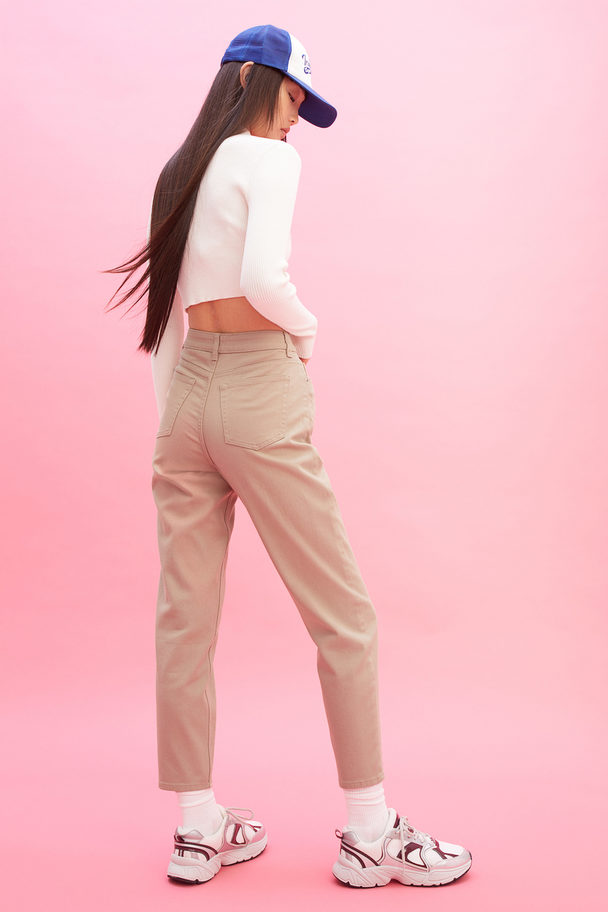 H&M Mom Loose Fit Twill Trousers Beige