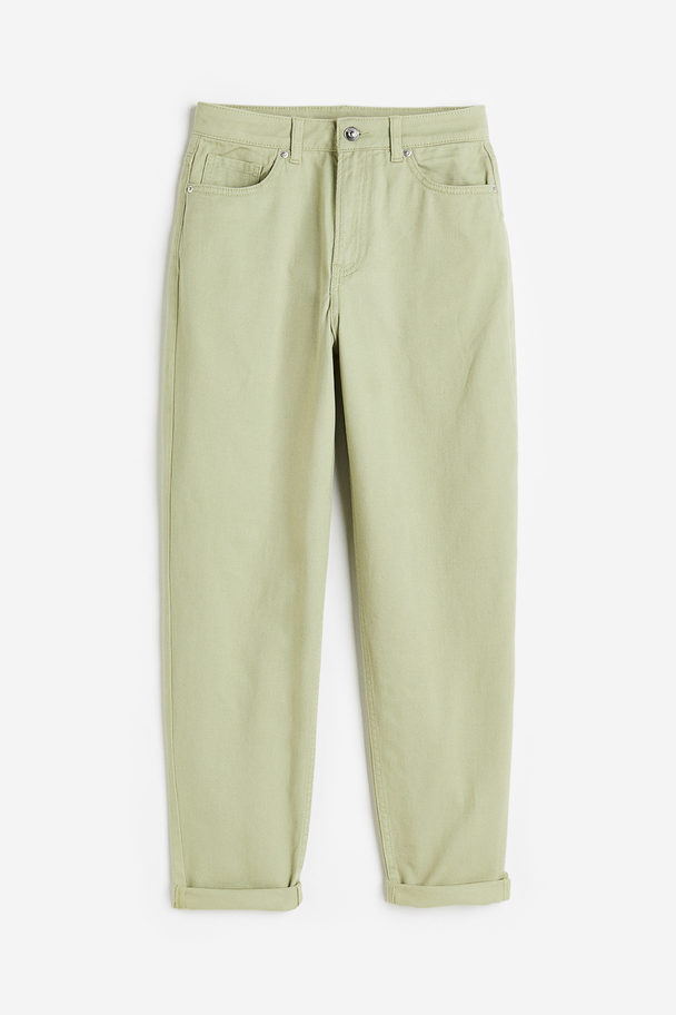 H&M Mom Loose Fit Twill Trousers Pistachio Green