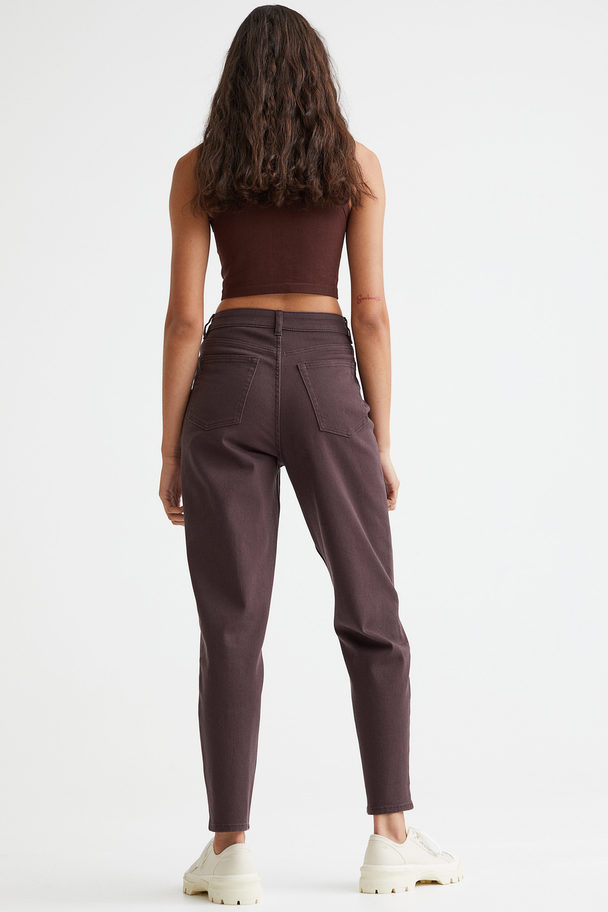 H&M Mom Loose Fit Twill Trousers Dark Brown
