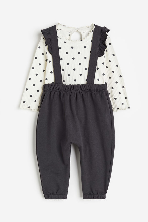 H&M 2-piece Cotton Set Dark Grey/spotted