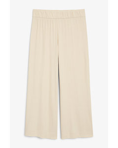 Ribbed Wide Leg Trousers Beige