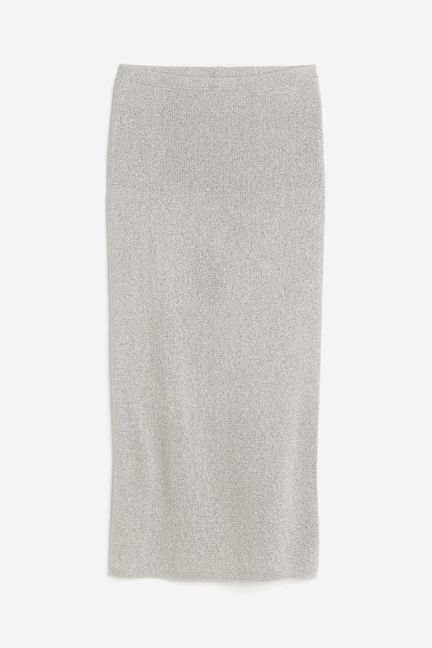 H&M Knitted Shimmering Skirt Silver-coloured