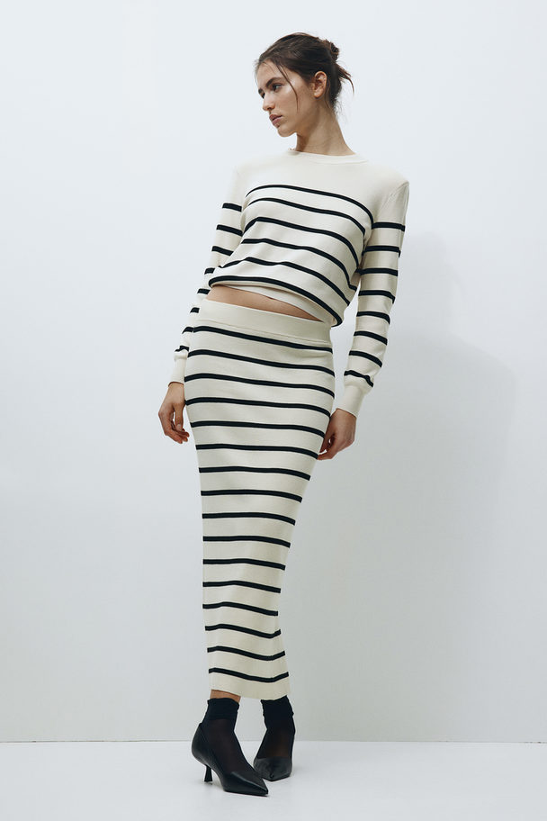 H&M Rib-knit Skirt Cream/black Striped