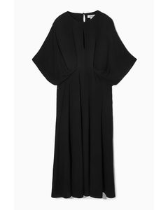Draped Pleated Maxi Dress Black