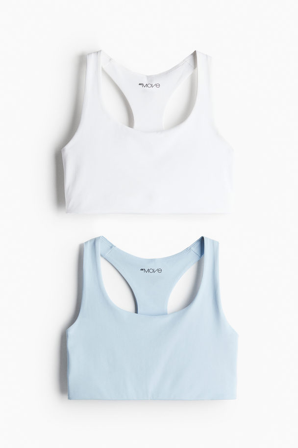 H&M 2-pack Medium Support Sports Bras Light Blue/white