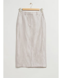 Linen-blend Midi Skirt Light Grey