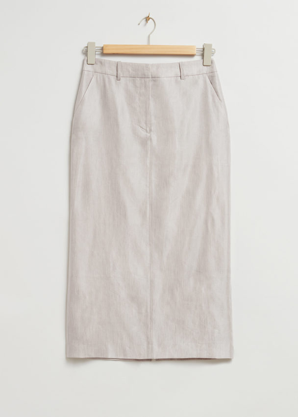 & Other Stories Linen-blend Midi Skirt Light Grey