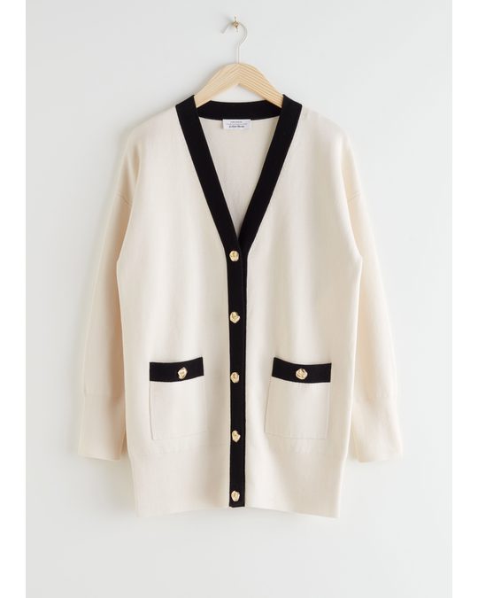& Other Stories Oversized Gold Button Cardigan White, Black