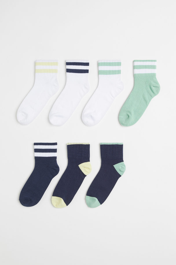 H&M 7 Paar Sokken Donkerblauw/wit/lichtgroen