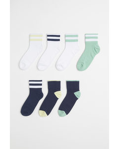 7 Paar Sokken Donkerblauw/wit/lichtgroen