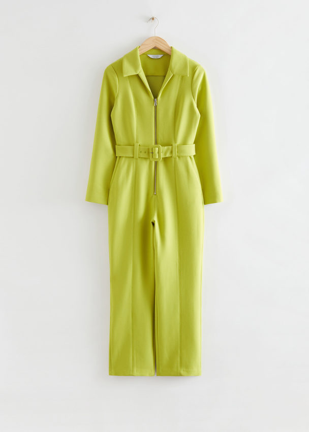 & Other Stories Belted Collared Jumpsuit Lime Green
