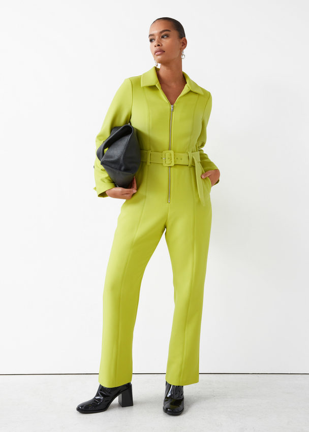 & Other Stories Belted Collared Jumpsuit Lime Green