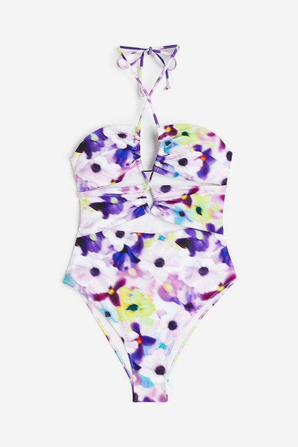 H&M High-leg Swimsuit Purple/floral