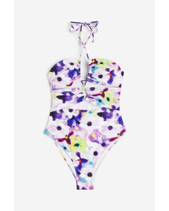 High-leg Swimsuit Purple/floral
