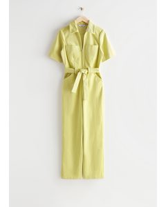 Belted Short Sleeve Jumpsuit Yellow